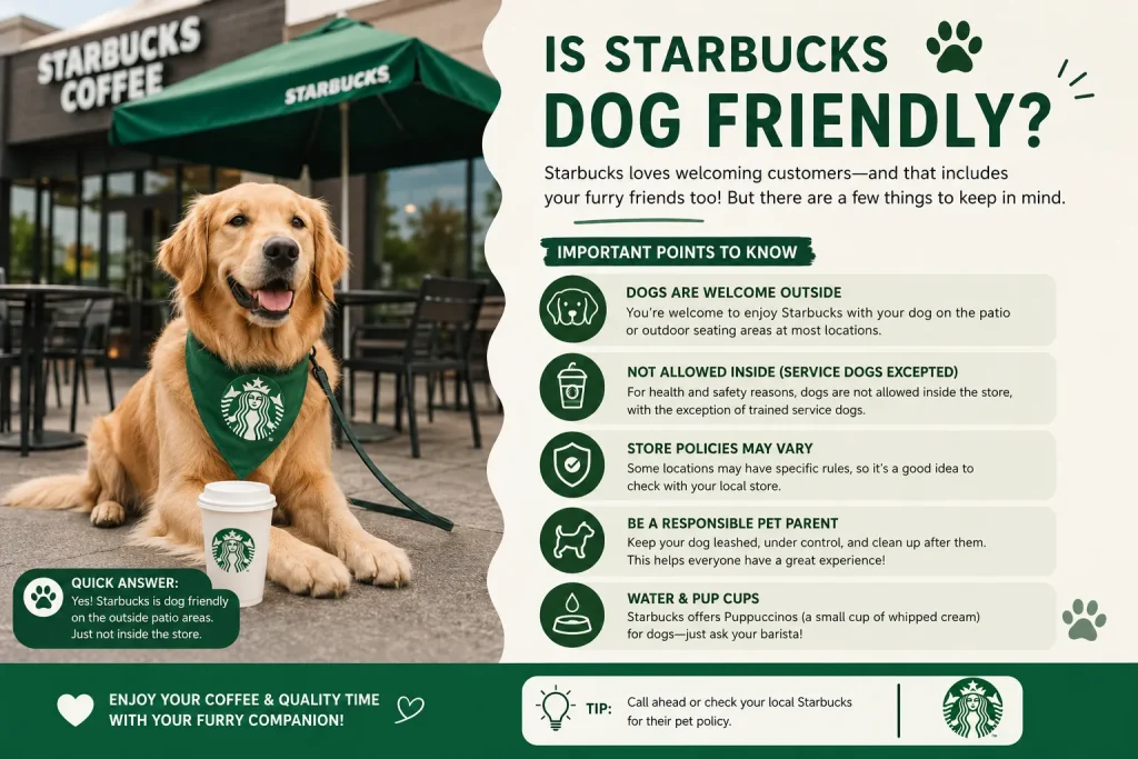 Is Starbucks dog friendly? Learn Starbucks’ dog policy, patio rules, service animal guidelines,