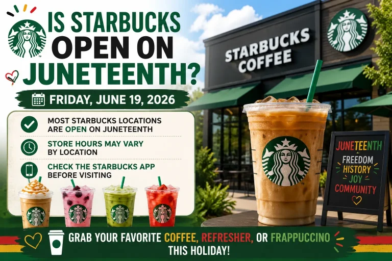 s Starbucks open on Juneteenth holiday hours showing Starbucks store operating normally in the United States